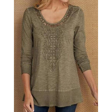 Effen casual damesblouse met ronde hals