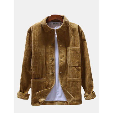 メンズコーデュロイルーズボタンフライヴィンテージ長袖コート