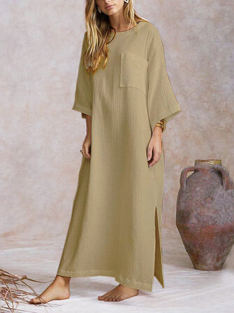 Mulheres Loose Batwing Long Camisa Vestido Split Hem Jumpers Dress Kaftan