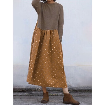 Dames vintage polkadotprint patchworkjurk