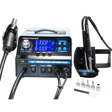 YIHUA 992DA+ 4 in 1 LCD Digital Hot Air Heater Soldering Station + Vacuum Pen + Smoking Electric Soldering Iron BGA Rework Station