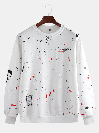 メンズカジュアルクルーネックドット印刷オーバーヘッドスウェットシャツ