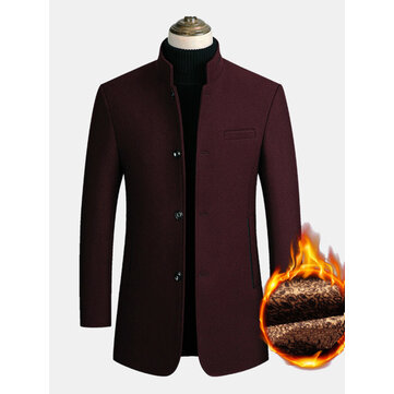 メンズウールブレンドビジネスカジュアルトレンチコートフリース裏地ウォームウールジャケットコート