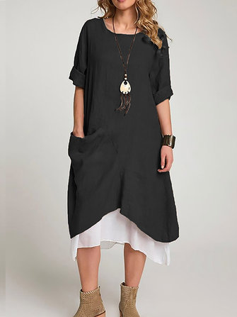 Damska bawełniana sukienka midi z długim rękawem