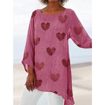 Dames Casual ronde hals Blouse met onregelmatige zoomprint