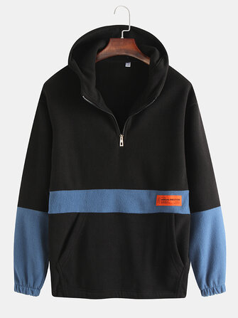 メンズパッチワークコットン厚手のフード付きスウェットシャツ
