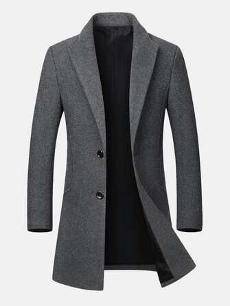 Mens Business Casual Woolen Mid-long Slim Fit Trench Coat