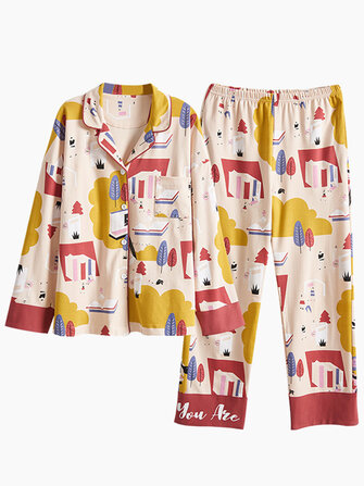 Conjuntos de pijama de ocio de manga larga de algodón de otoño