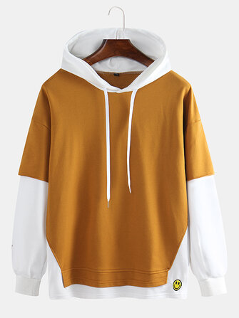 Męska dopasowana kolorystycznie luźna bawełniana bluza z kapturem i swobodnym sportem