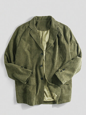 Mens Vintage Chest Pocket Veludo quente de manga comprida Jacket