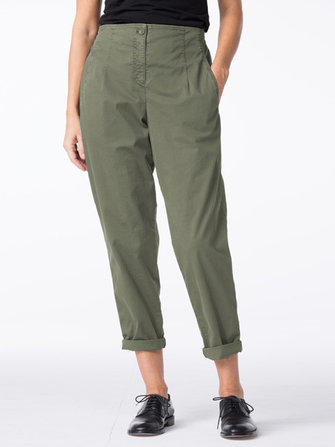 Women Casual Pure Color Side Pockets Elastic Waist Pants