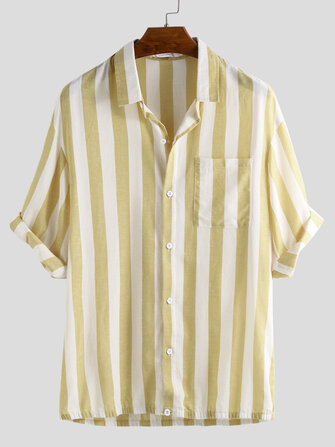 Homens&nbsp;Algodão&nbsp;Grosso&nbsp;Stripe&nbsp;Meia&nbsp;Manga Camisas