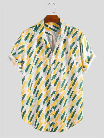 Męskie letnie wakacje Praktyczne kieszonkowe koszule z nadrukiem