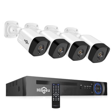 Hiseeu 4 قطع POE H.265 + كاميرات الأمن IP 8CH 5MP NVR نظام الكاميرا الدعم صوت للرؤية الليلية 10M IP66 ضد للماء Onvif