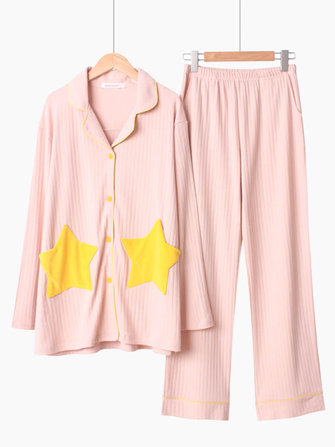 المرأة القطن المرقعة ستار كم طويل نسيج بيجامة مجموعة