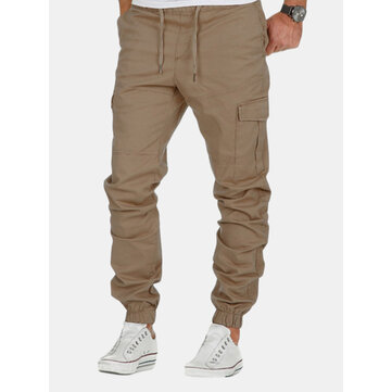 Çok Cepli Elastik Bel Düz Renk Pantolon