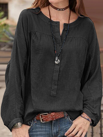 Blusa de manga larga de algodón sólido holgado otoño mujer