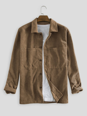 Mens Vintage Corduroy  Double Big Pockets Long Sleeve Shirts