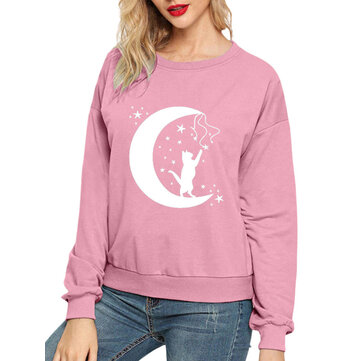 Katze und Mond gedruckt Sweatshirt