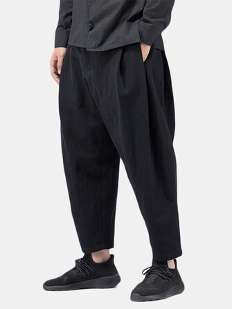TWO-SIDED&nbsp;Pantalon&nbsp;de&nbsp;harem&nbsp;en&nbsp;vrac en lin et coton à plis multiples pour hommes