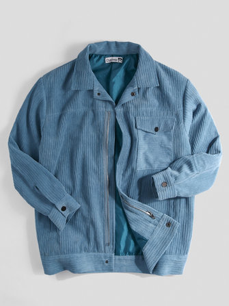 Mens Vintage Corduroy knoppen dikke warme grote Pocket jas