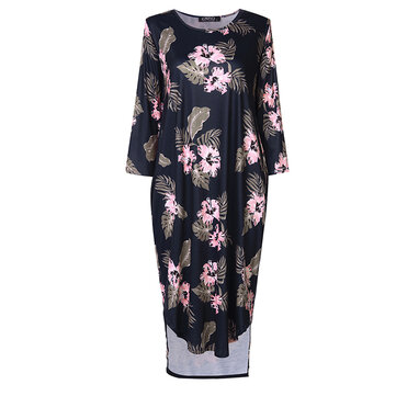 Robe midi décontractée à manches 3/4 et imprimé floral pour femme