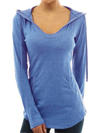 Sudadera casual con cuello en V y manga larga con capucha para mujer