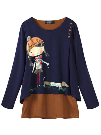 Karikatür Baskı Uzun Kollu Kadın Bluz