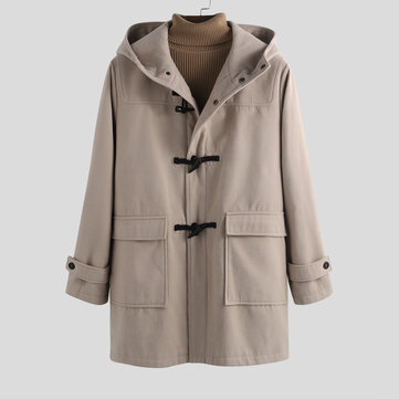 Mens Vintage bolsos duplos cor sólida casacos espessados