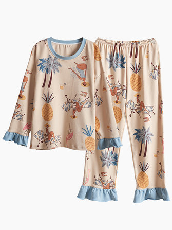 Bawełniana piżama Zestaw z luźną piżamą z długim rękawem