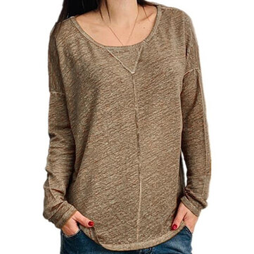 Solide Langarm-Freizeitbluse mit Rundhalsausschnitt