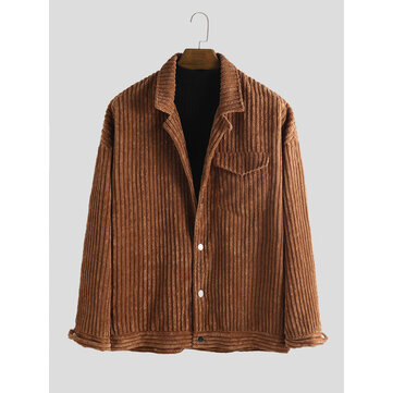 Heren Vintage Corduroy Pocket dikke warme jas met lange mouwen
