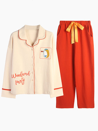 Pijama de algodão de manga comprida Conjunto de pijama de duas peças com botões