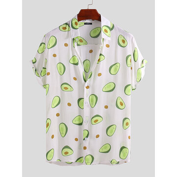 Camicie di moda da vacanza hawaiana estiva stampata da uomo avocado