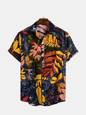 Męskie letnie wakacje Casual Floral Printing Hawajskie koszule