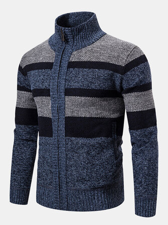 Heren wollen breien Stand kraag Patchwork dikke jas