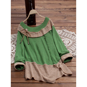 Women Vintage Crew Neck Long Sleeve Sweaters