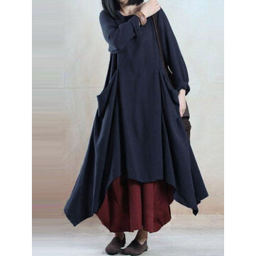 ZANZEA女性エスニックアシンメトリーマキシドレス