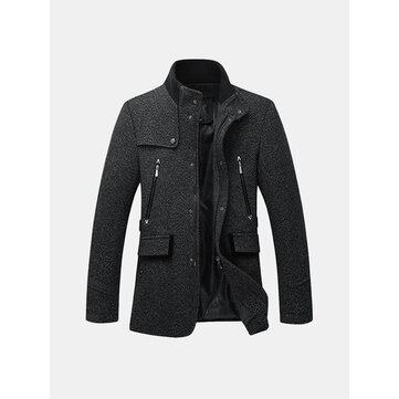 Jednoklasowa męska wełniana trenczowa kurtka Busniess w jednolitym kolorze