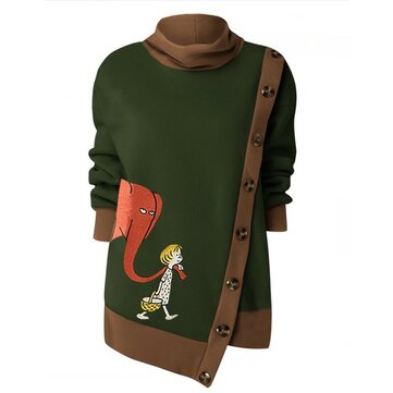 Felpa con cappuccio casual a maniche lunghe con bottone stampa fumetto irregolare