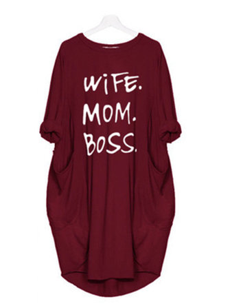 Abito da donna a maniche lunghe con stampa allentata casual con tasche