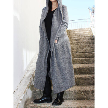 Büyük Beden Kadın Kışlık Sıcak Kapşonlu Günlük Uzun Mont