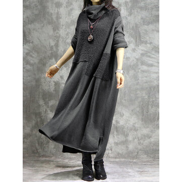 Frauen beiläufige Normallack-lange Hülsen-Maxi Kleid