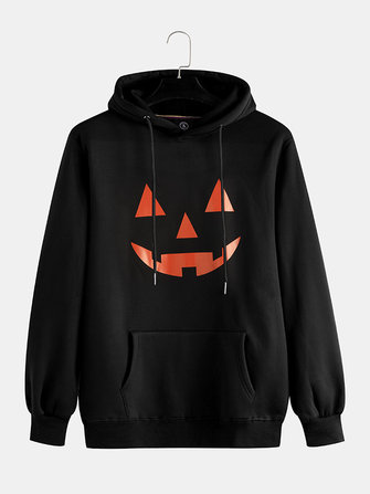Sudadera con capucha de manga larga estampada con cara de calabaza de Halloween