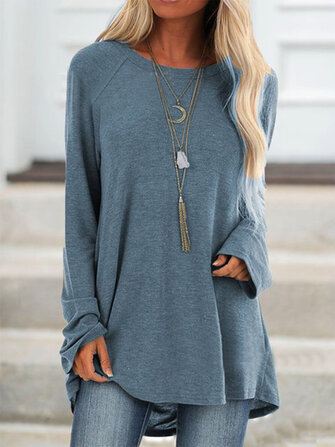 Casual effen kleuren ronde hals T-shirts met lange mouwen