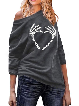 Schulterfreies Skull Print Casual Sweatshirt