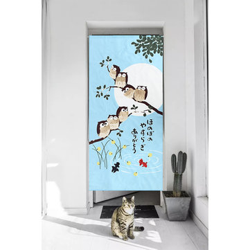 Japanese Doorway Curtains Owls Branch Home Canteen Cafe Luck