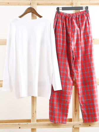 Long Sleeve Cotton Loungewear Plaid 2-Piece