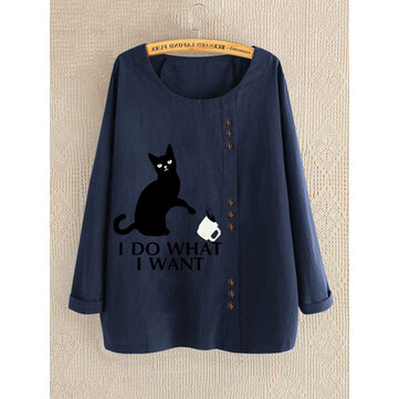 Dames Casual cartoon print ronde hals T-shirts met lange mouwen