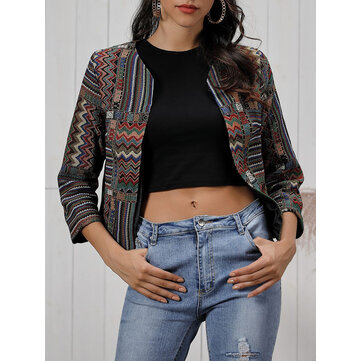 Vintage Women Print Long Sleeve Coats